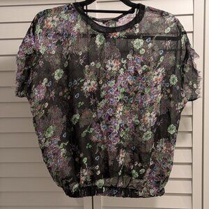 Black Sheer Zara Blouse with Floral Print